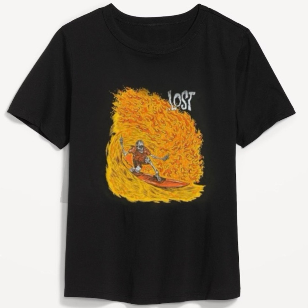 Black Shirt w/ Skeleton Surfing On Fire by Lost